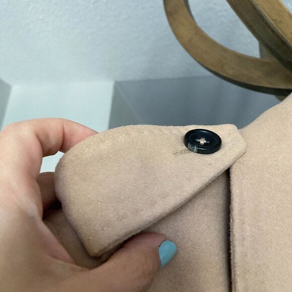 EVER NEW Tan Long Line Felt Wool Like Double Breast Belted Trench Coat Size 6 - Picture 7 of 10